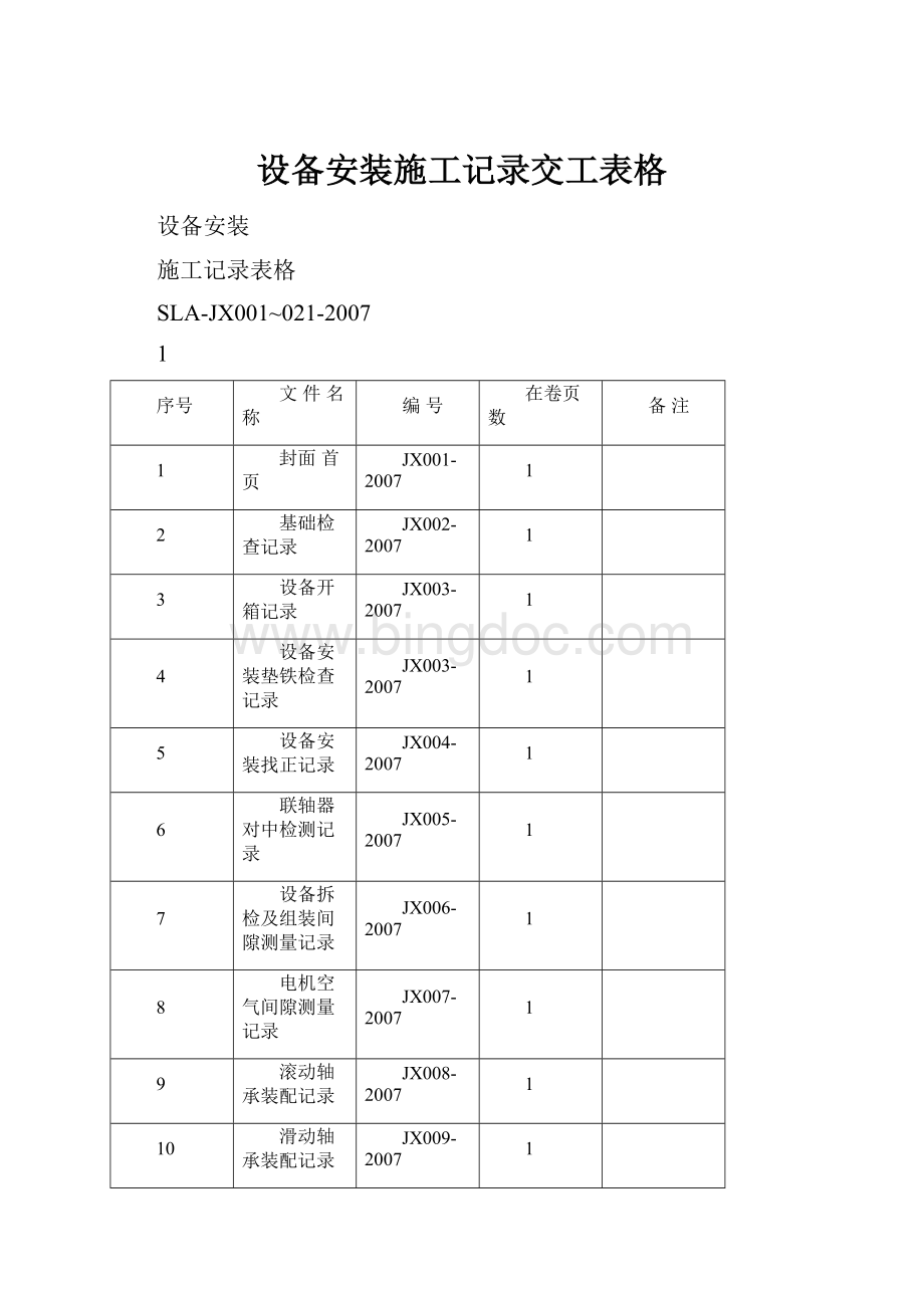 设备安装施工记录交工表格.docx