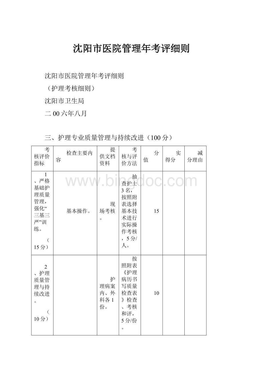沈阳市医院管理年考评细则.docx_第1页
