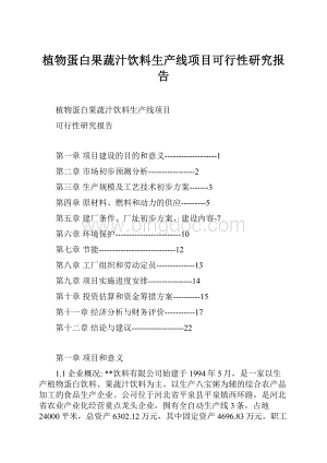 植物蛋白果蔬汁饮料生产线项目可行性研究报告.docx