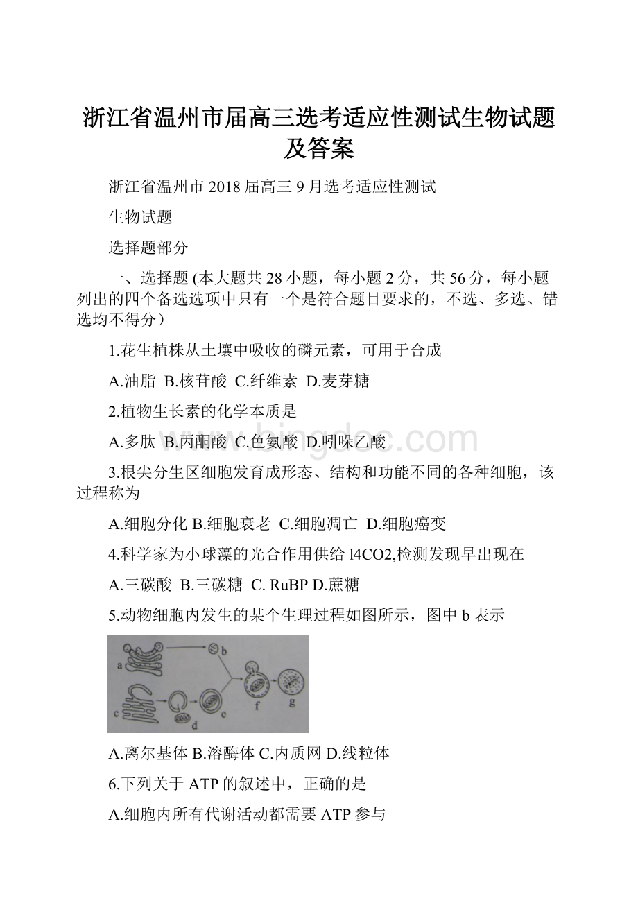 浙江省温州市届高三选考适应性测试生物试题及答案.docx