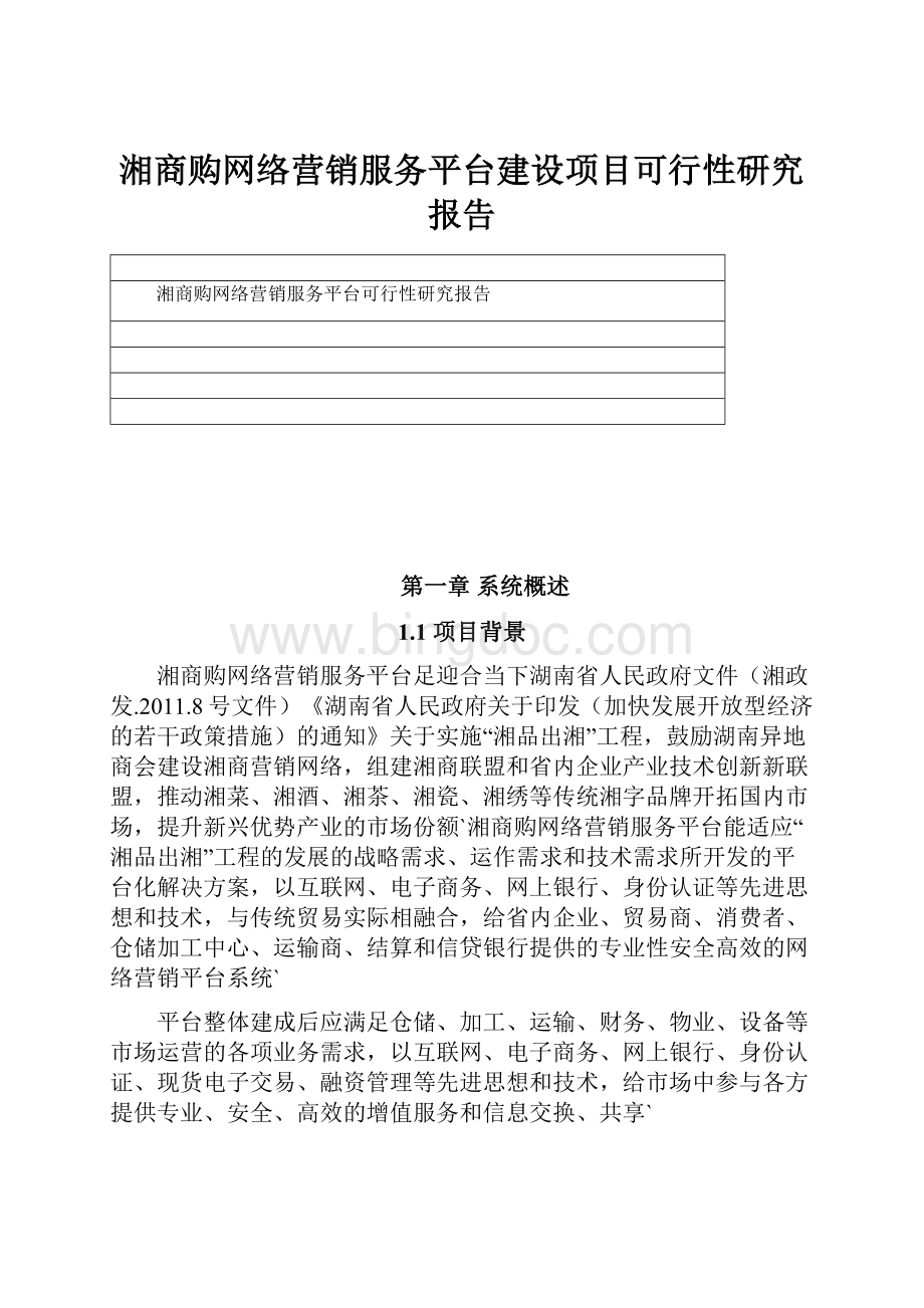 湘商购网络营销服务平台建设项目可行性研究报告.docx_第1页