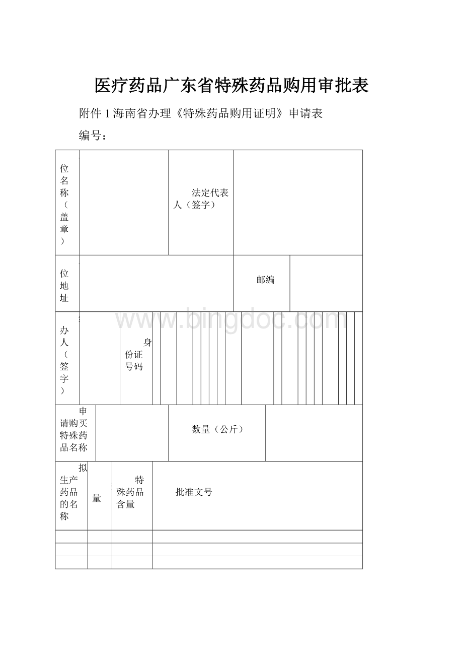 医疗药品广东省特殊药品购用审批表.docx_第1页