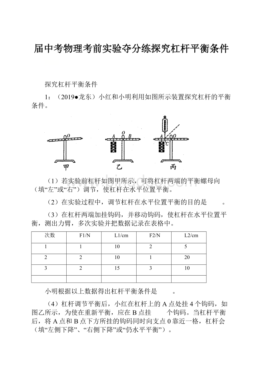 届中考物理考前实验夺分练探究杠杆平衡条件.docx_第1页