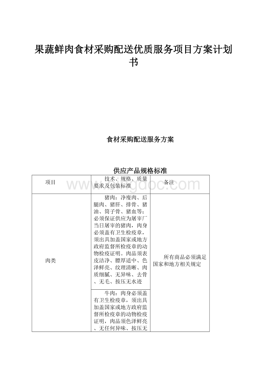 果蔬鲜肉食材采购配送优质服务项目方案计划书.docx_第1页