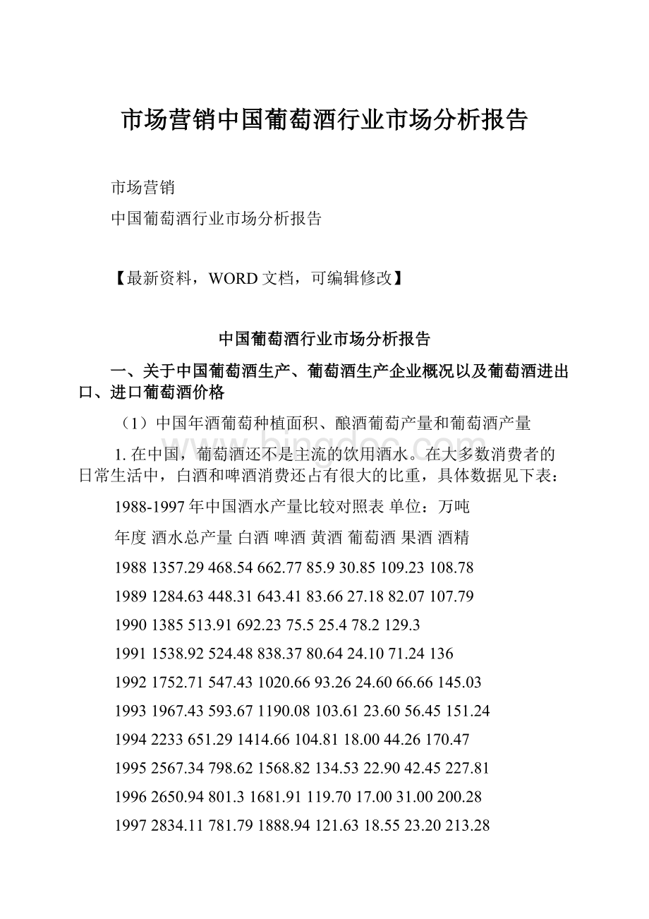 市场营销中国葡萄酒行业市场分析报告.docx_第1页