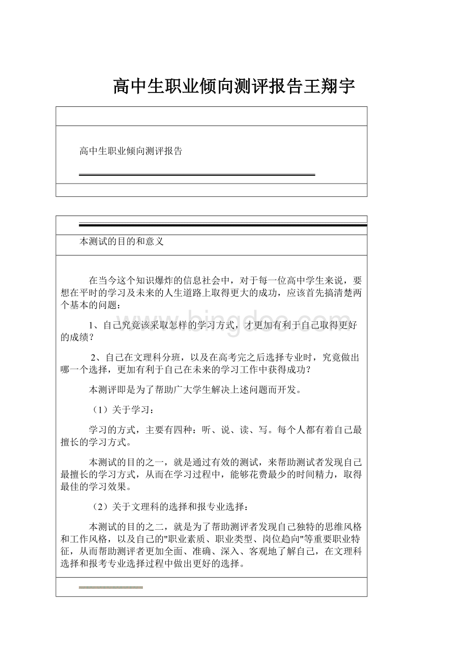 高中生职业倾向测评报告王翔宇.docx