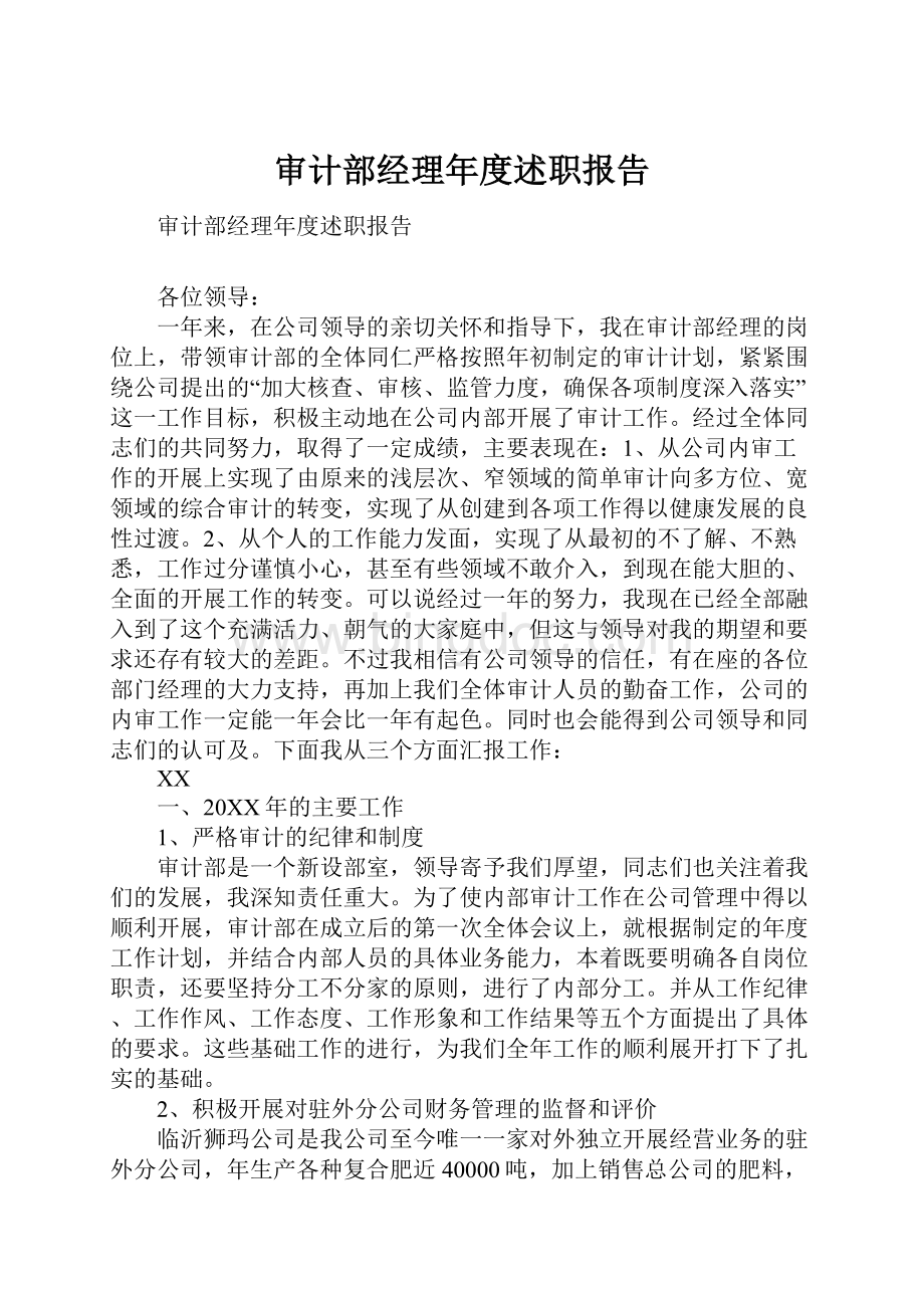 审计部经理年度述职报告.docx_第1页