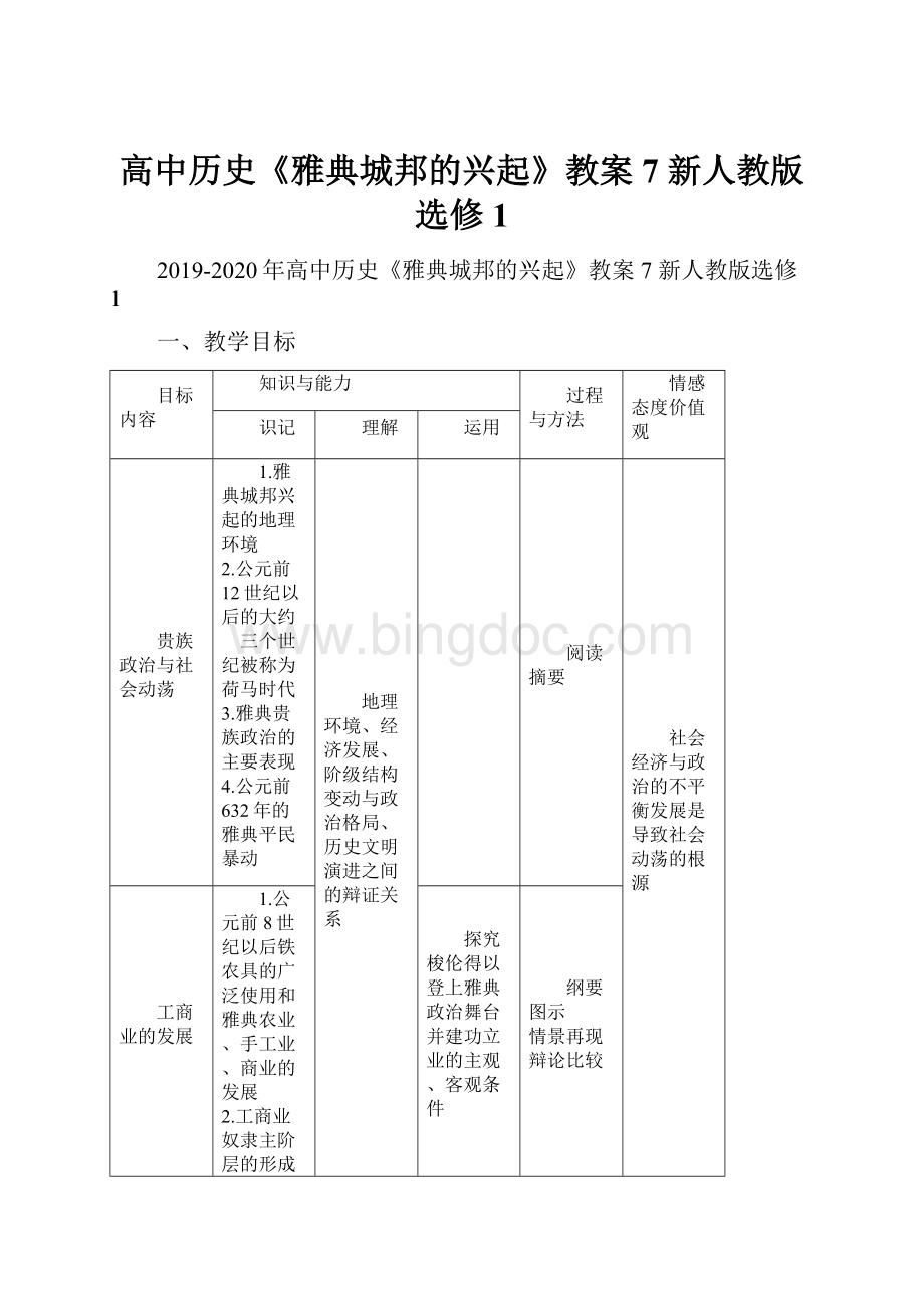 高中历史《雅典城邦的兴起》教案7 新人教版选修1.docx