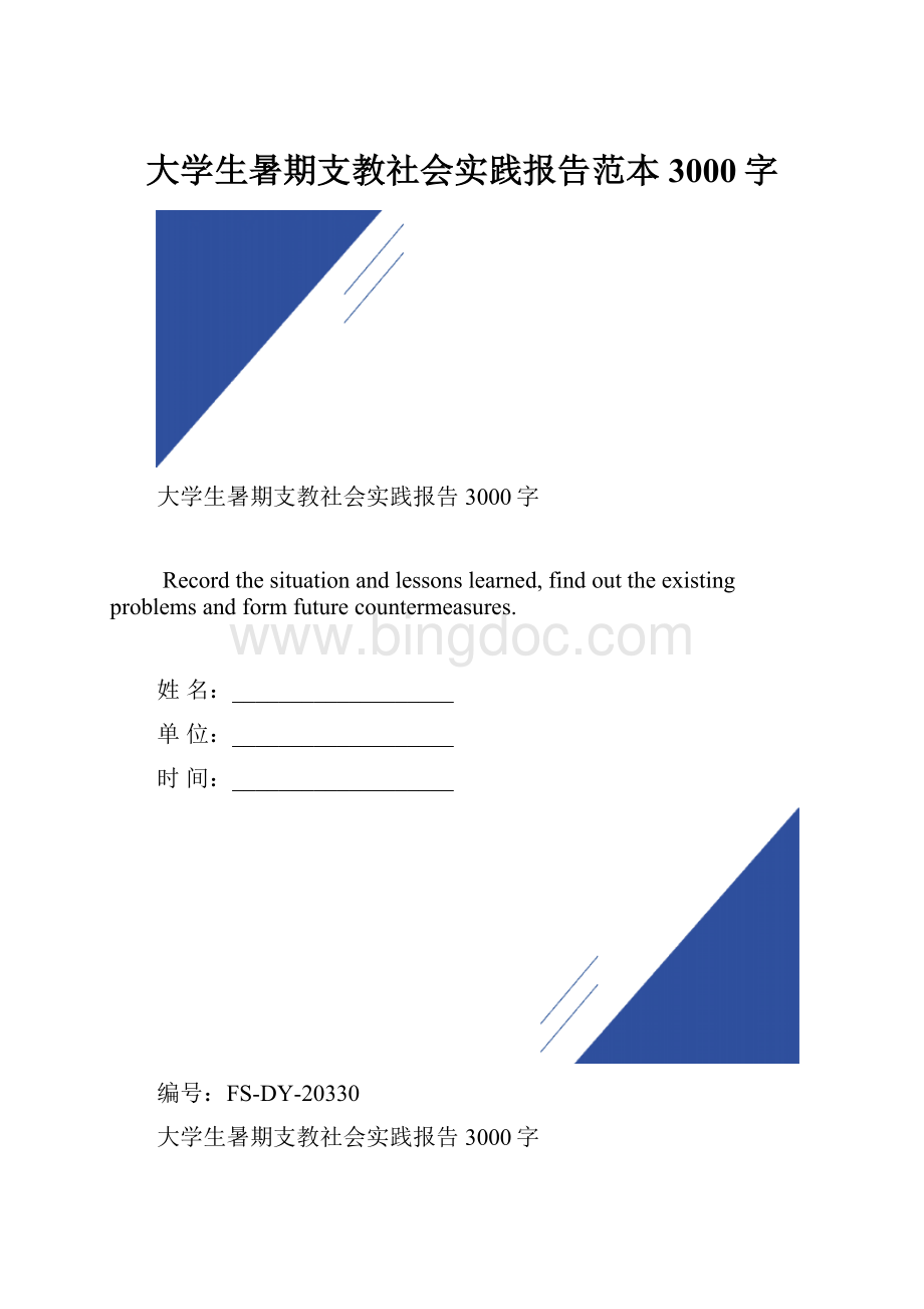 大学生暑期支教社会实践报告范本3000字.docx