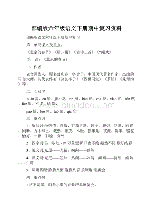 部编版六年级语文下册期中复习资料.docx