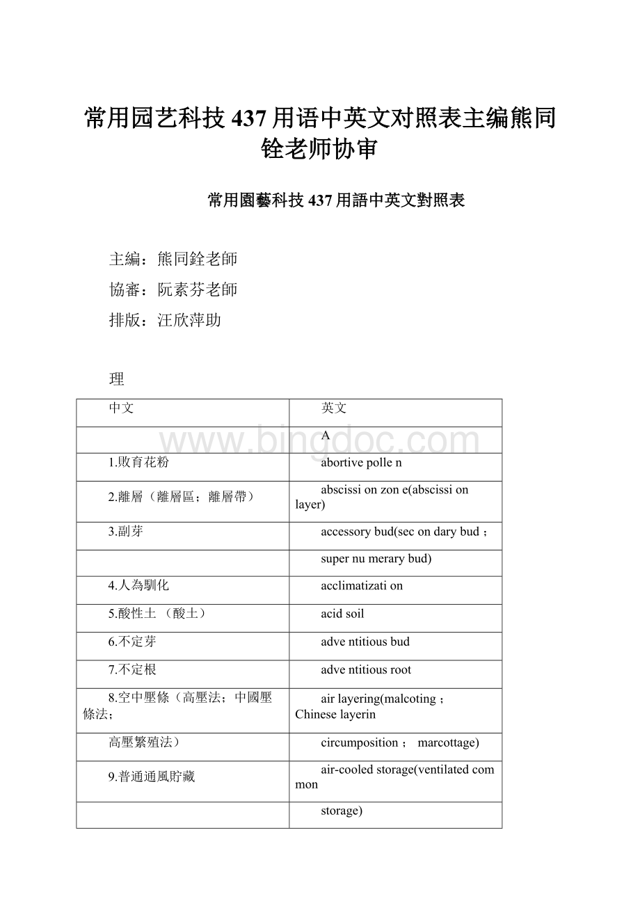 常用园艺科技437用语中英文对照表主编熊同铨老师协审.docx_第1页