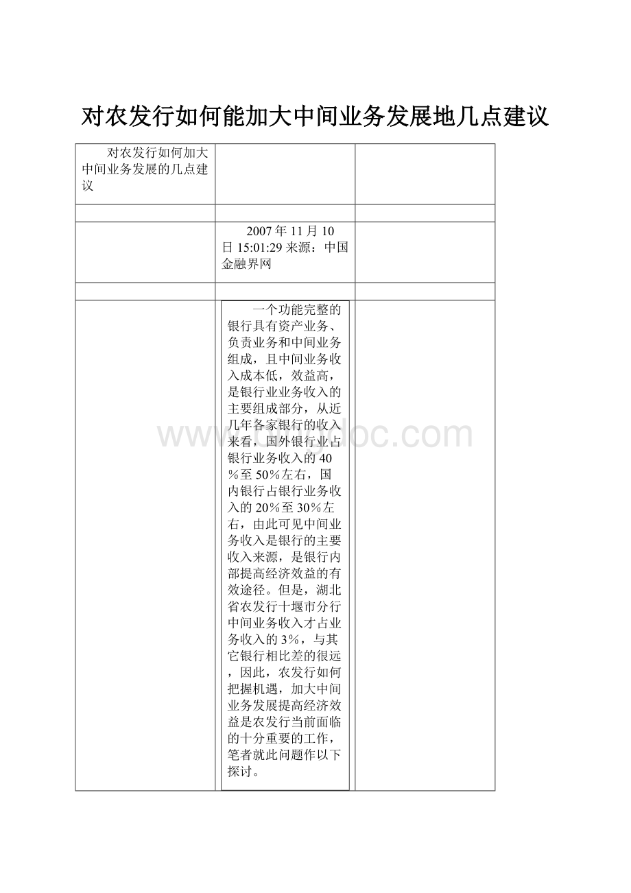 对农发行如何能加大中间业务发展地几点建议.docx