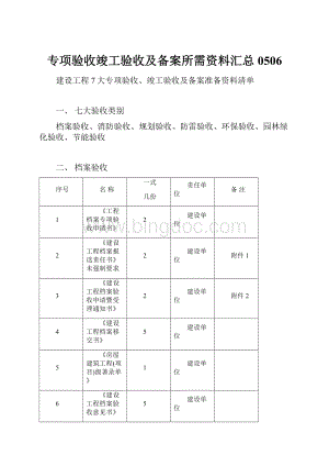 专项验收竣工验收及备案所需资料汇总0506.docx