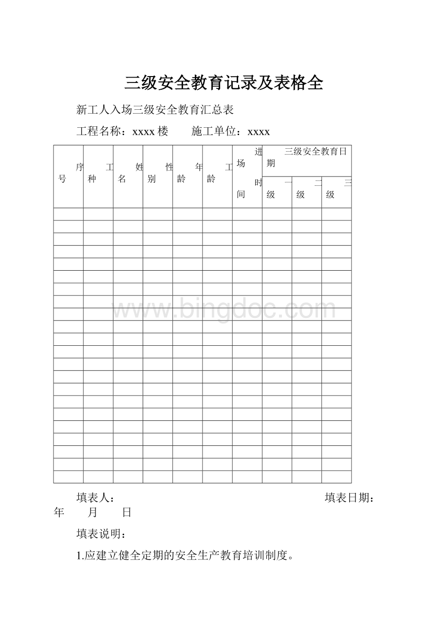 三级安全教育记录及表格全.docx_第1页