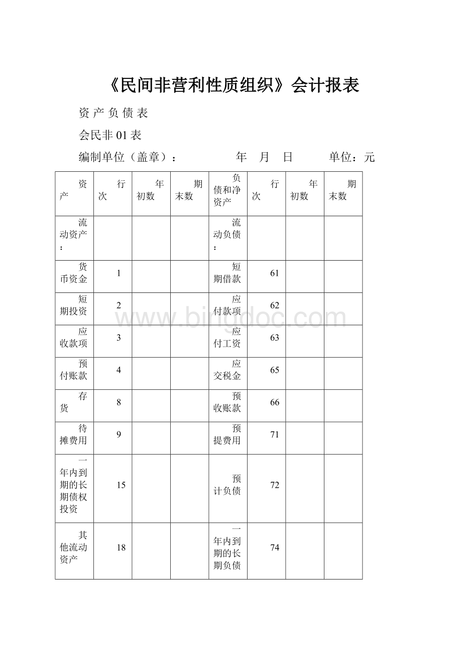 《民间非营利性质组织》会计报表.docx_第1页