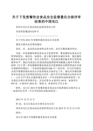 关于下发度餐饮业食品安全监督量化分级评审结果的中国吴江.docx