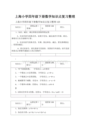 上海小学四年级下册数学知识点复习整理.docx