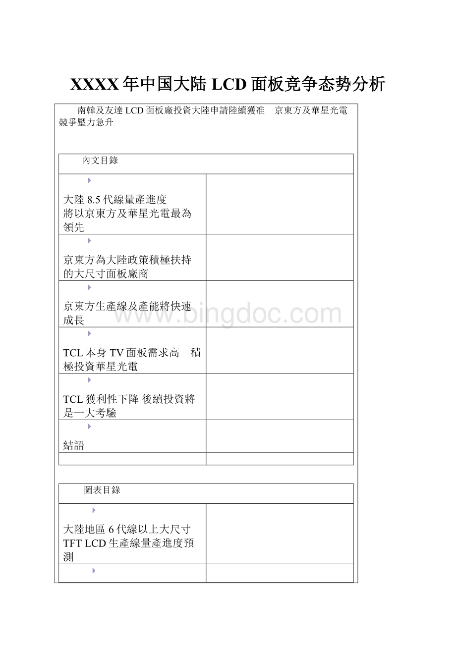 XXXX年中国大陆LCD面板竞争态势分析.docx_第1页