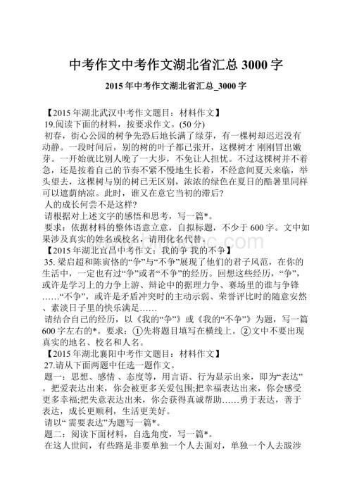 中考作文中考作文湖北省汇总3000字.docx