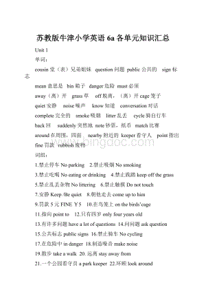 苏教版牛津小学英语6a各单元知识汇总.docx