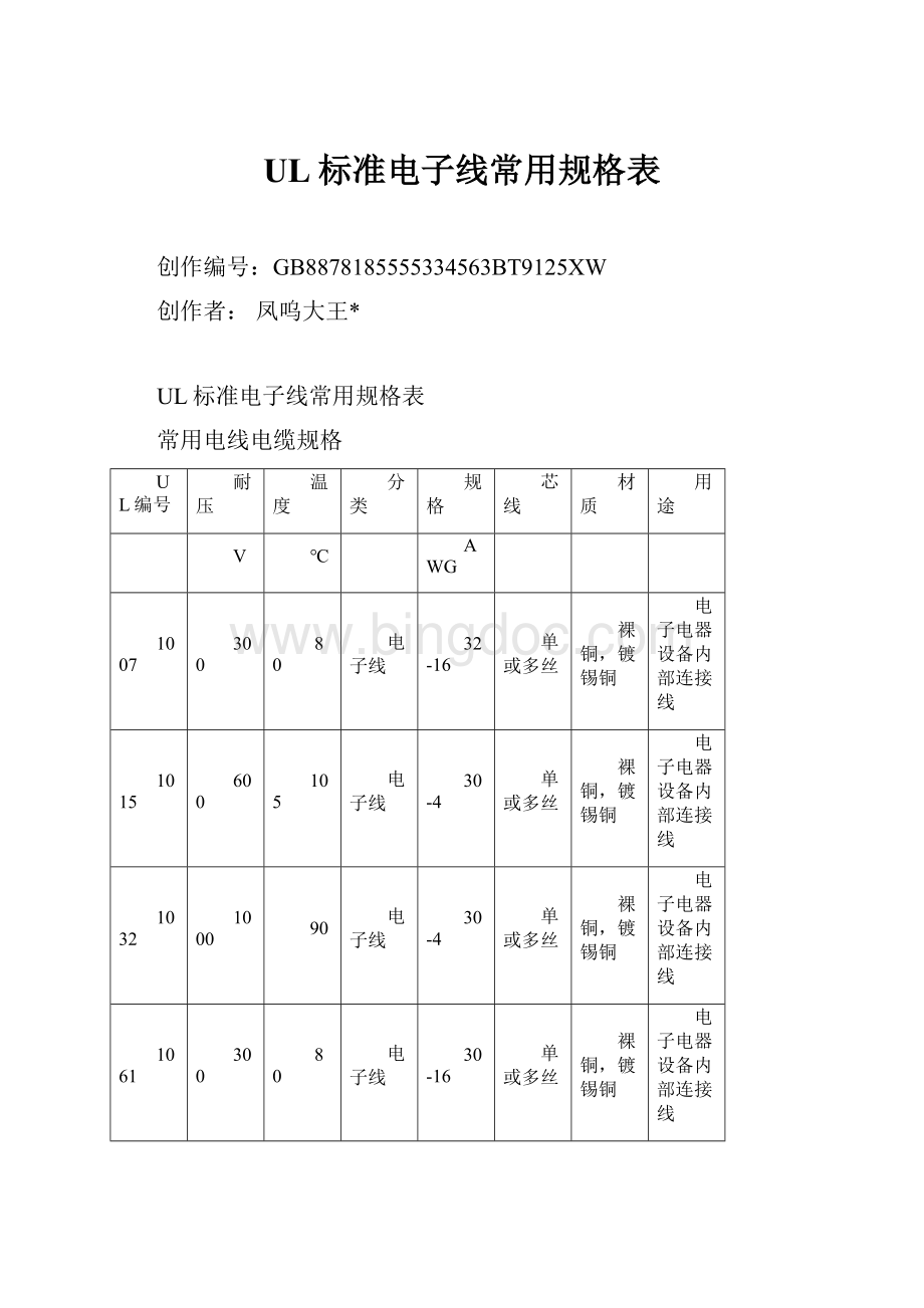 UL标准电子线常用规格表.docx