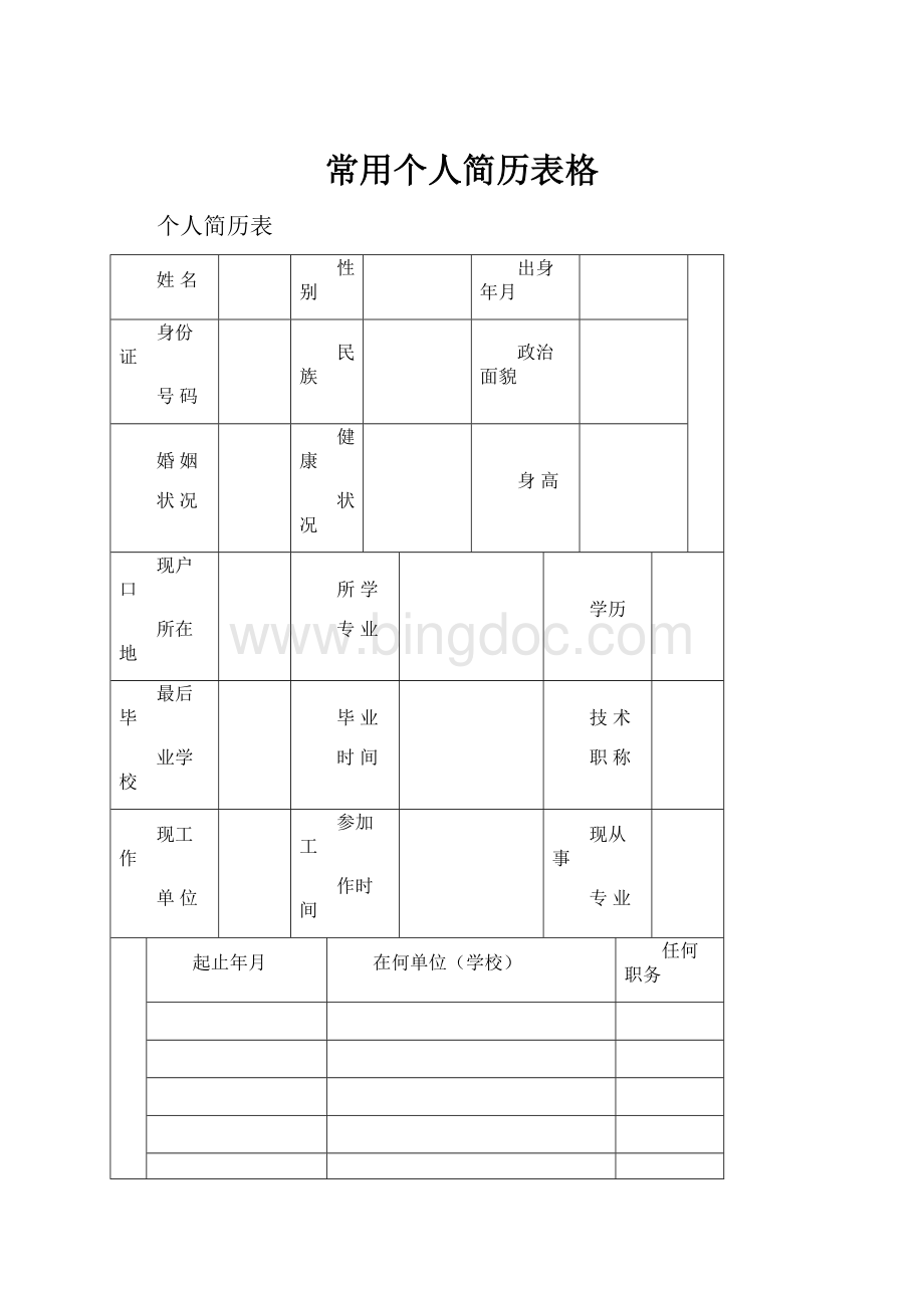 常用个人简历表格.docx