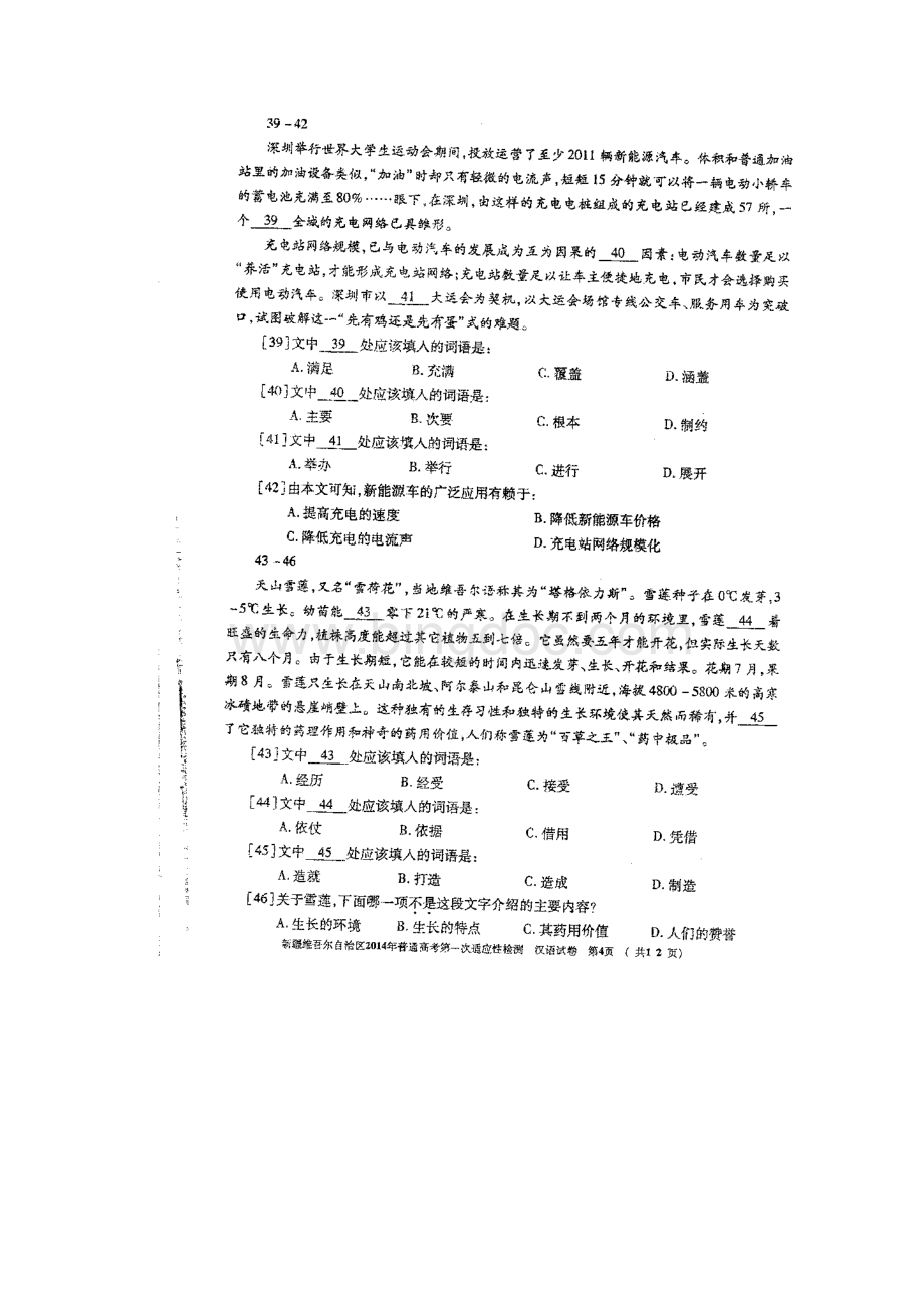 新疆维吾尔自治区普通高考第一次适应性检测汉语.docx_第3页