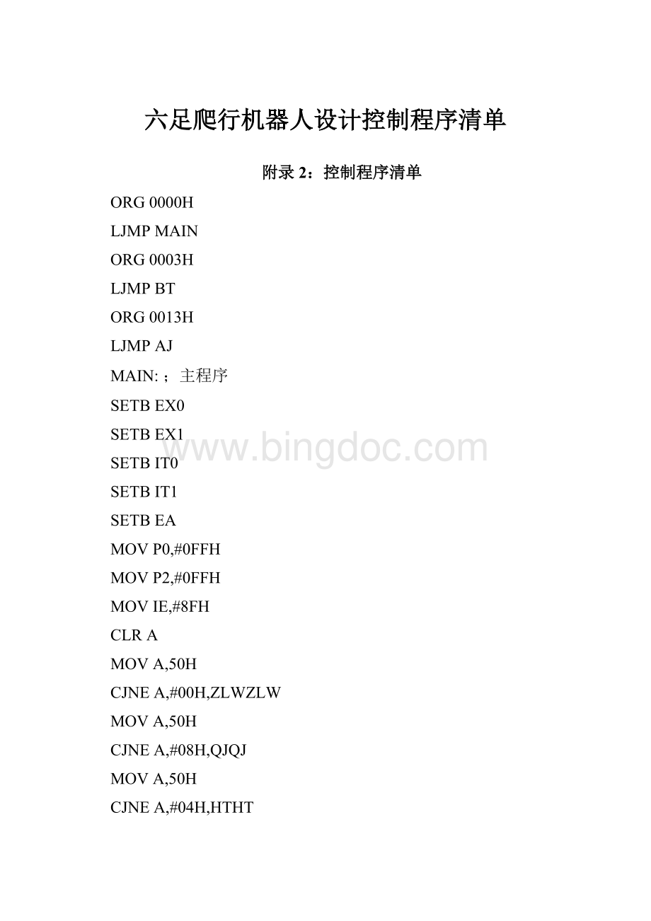 六足爬行机器人设计控制程序清单.docx_第1页