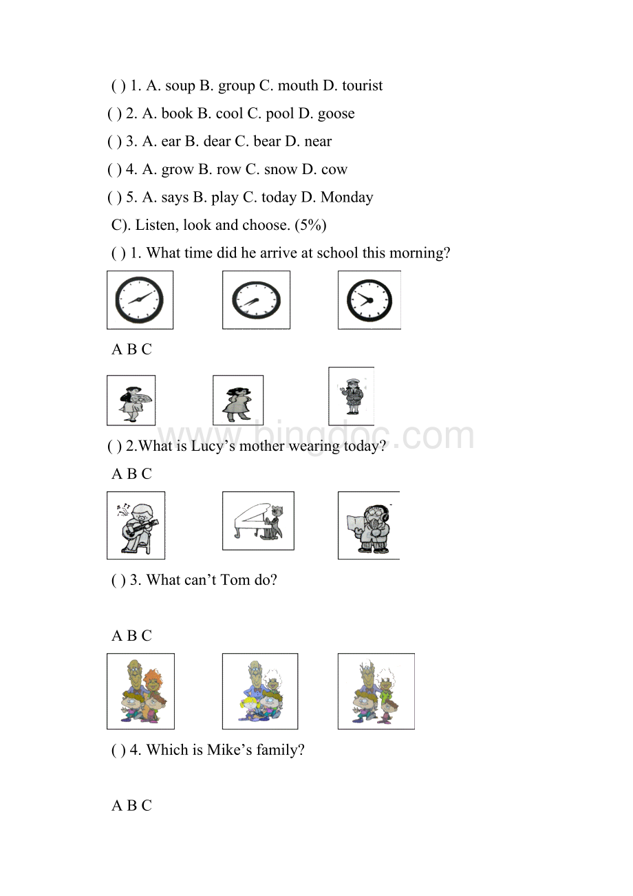 全国小学生英语综合能力竞赛小学六年级初赛试题及答案.docx_第2页