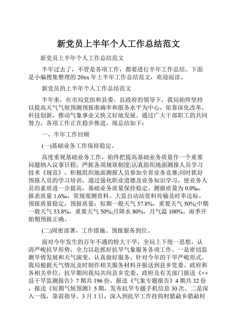 新党员上半年个人工作总结范文.docx