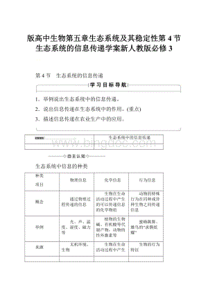 版高中生物第五章生态系统及其稳定性第4节生态系统的信息传递学案新人教版必修3.docx