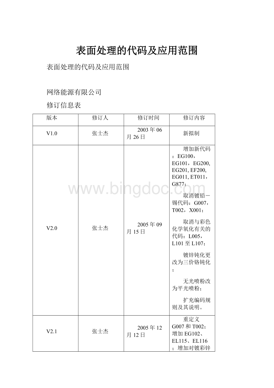 表面处理的代码及应用范围.docx_第1页