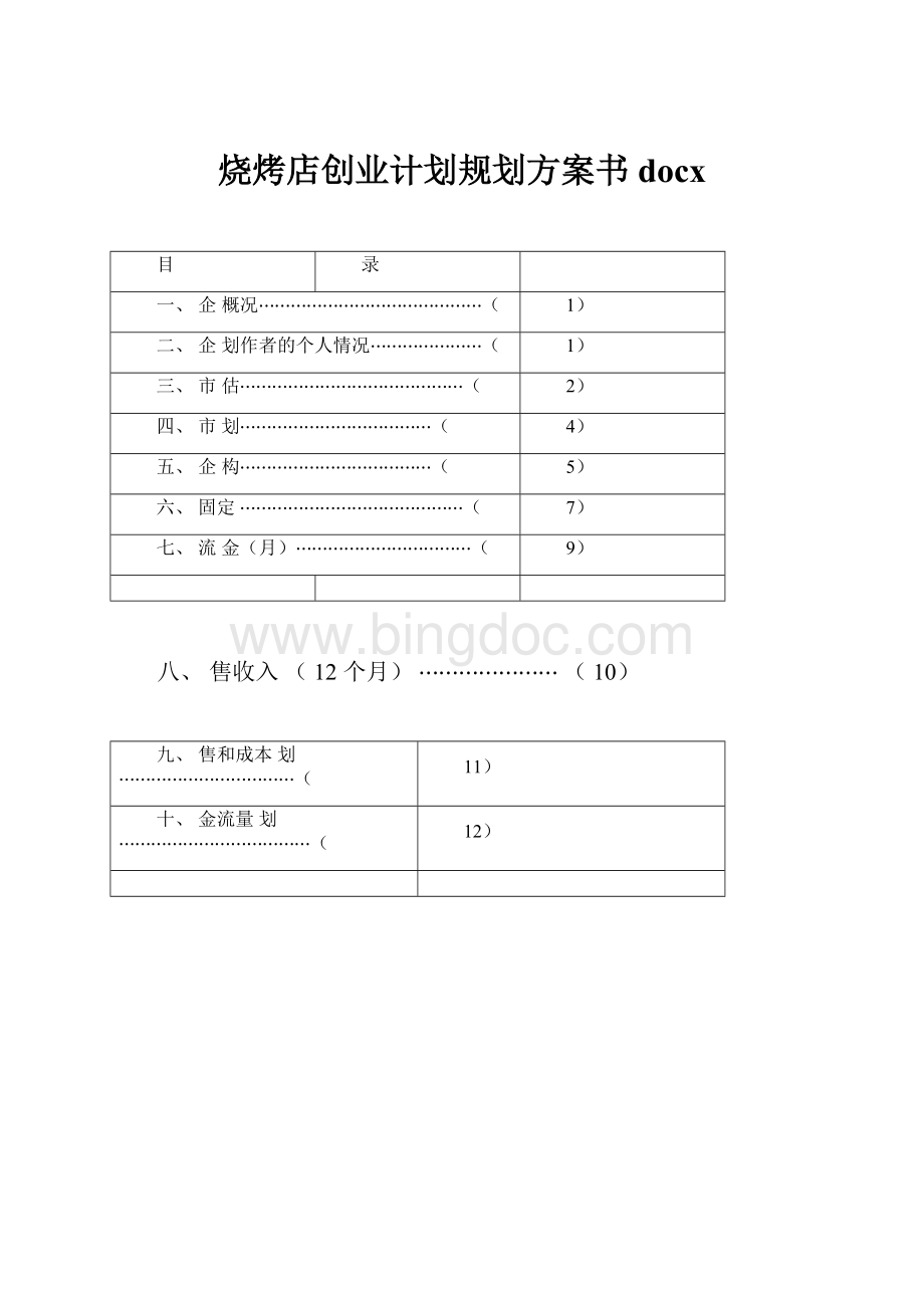 烧烤店创业计划规划方案书docx.docx_第1页