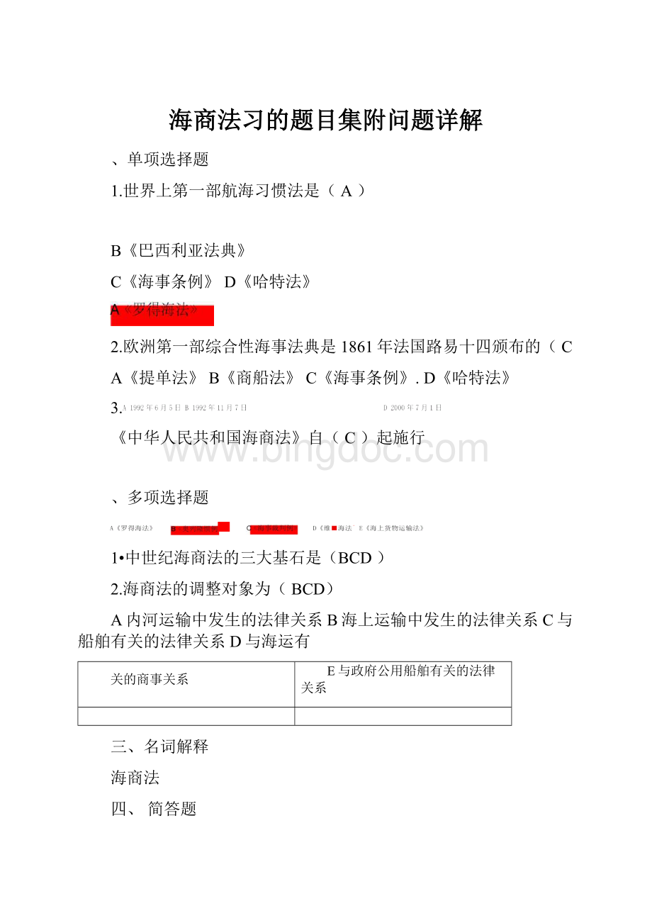 海商法习的题目集附问题详解.docx_第1页