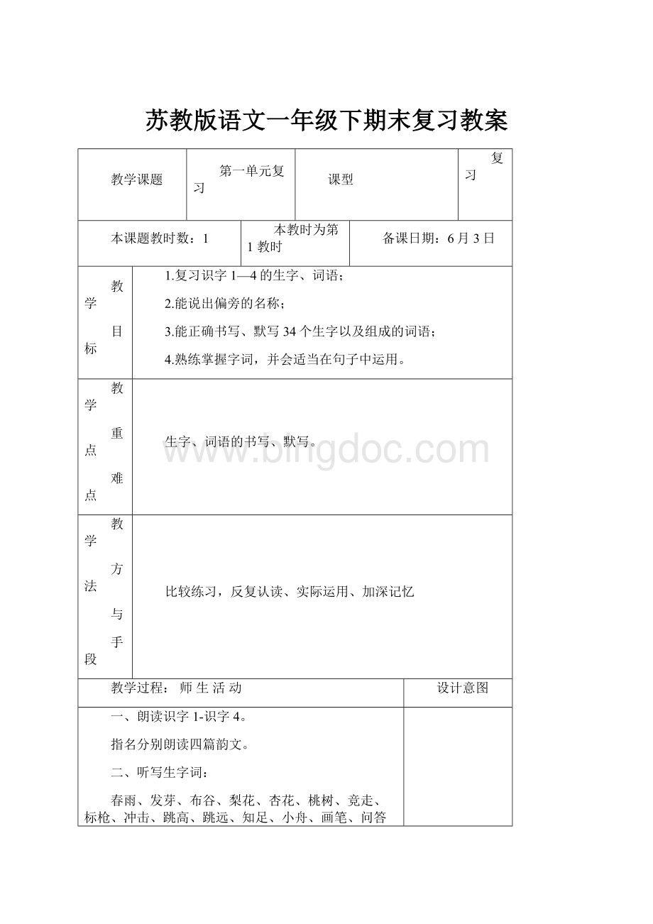 苏教版语文一年级下期末复习教案.docx_第1页