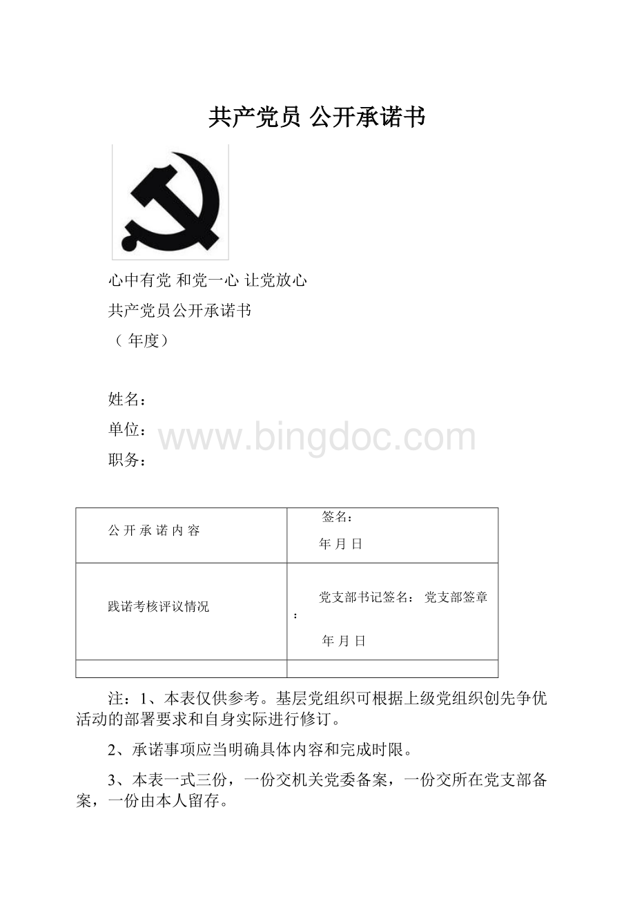 共产党员 公开承诺书.docx_第1页
