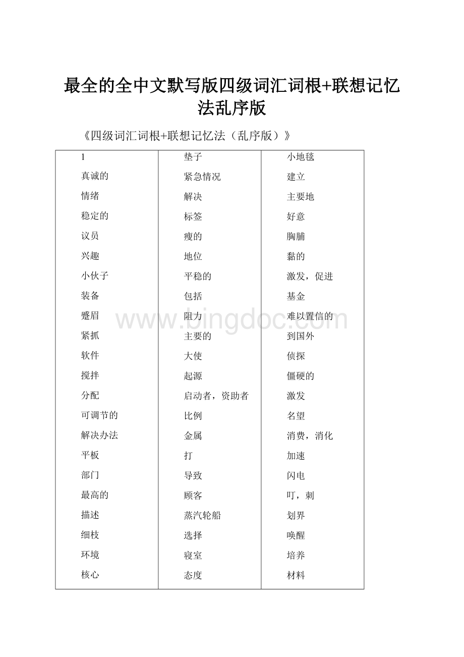 最全的全中文默写版四级词汇词根+联想记忆法乱序版.docx_第1页