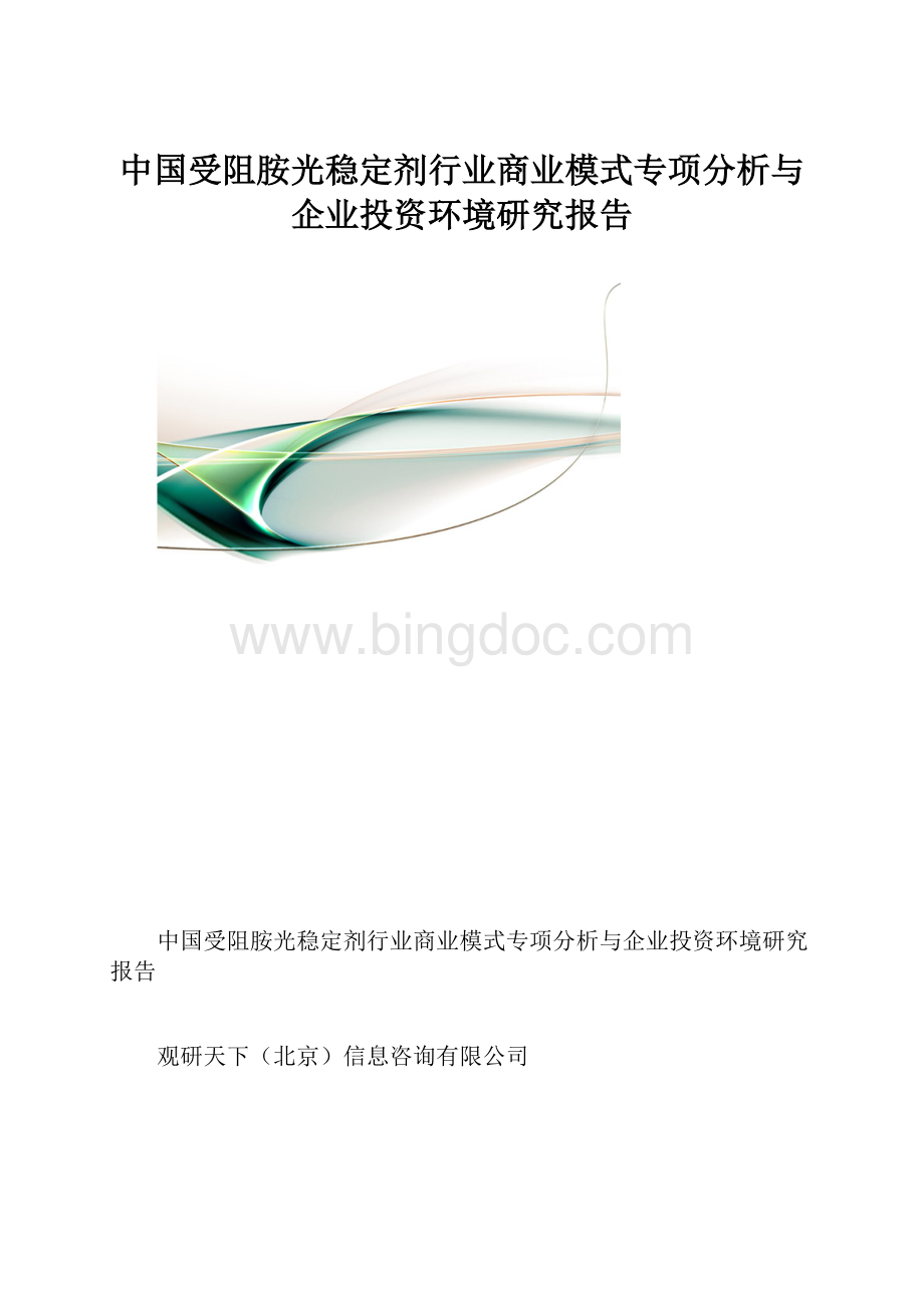 中国受阻胺光稳定剂行业商业模式专项分析与企业投资环境研究报告.docx_第1页