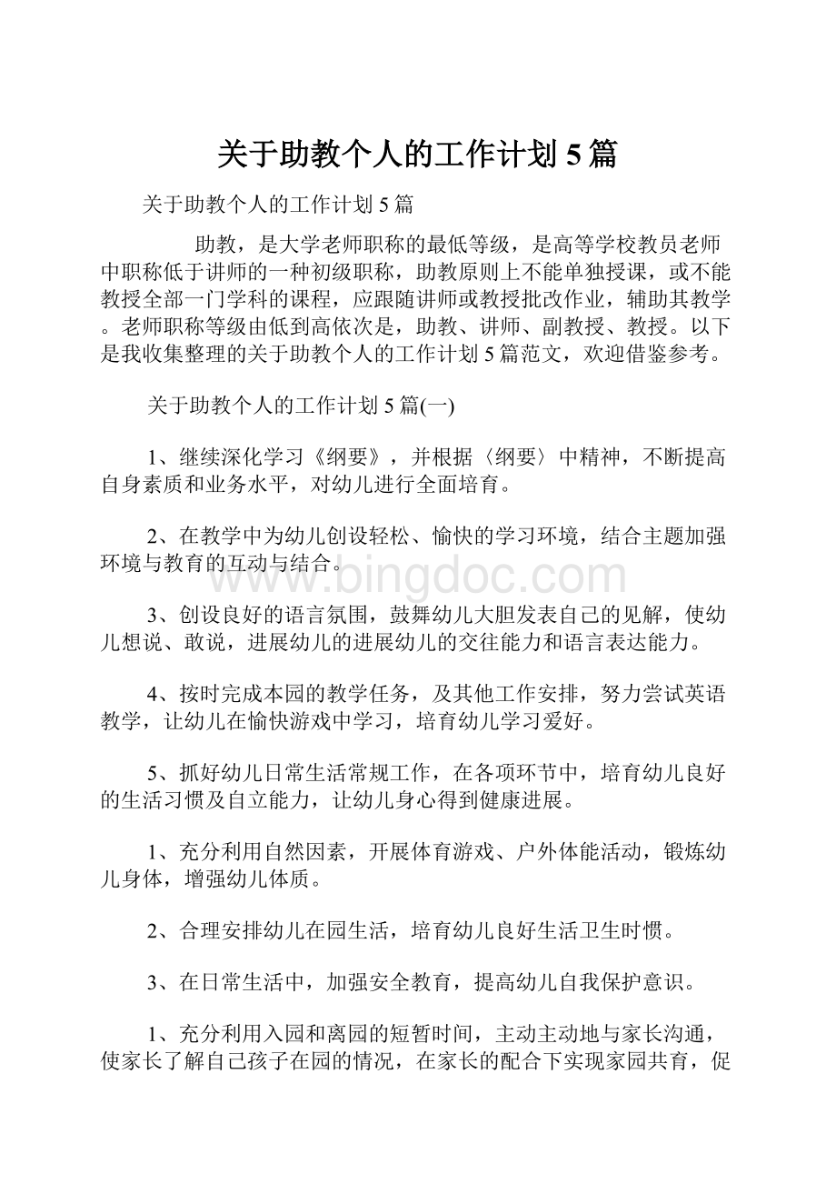 关于助教个人的工作计划5篇.docx