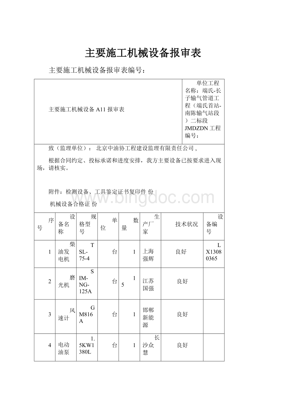 主要施工机械设备报审表.docx_第1页