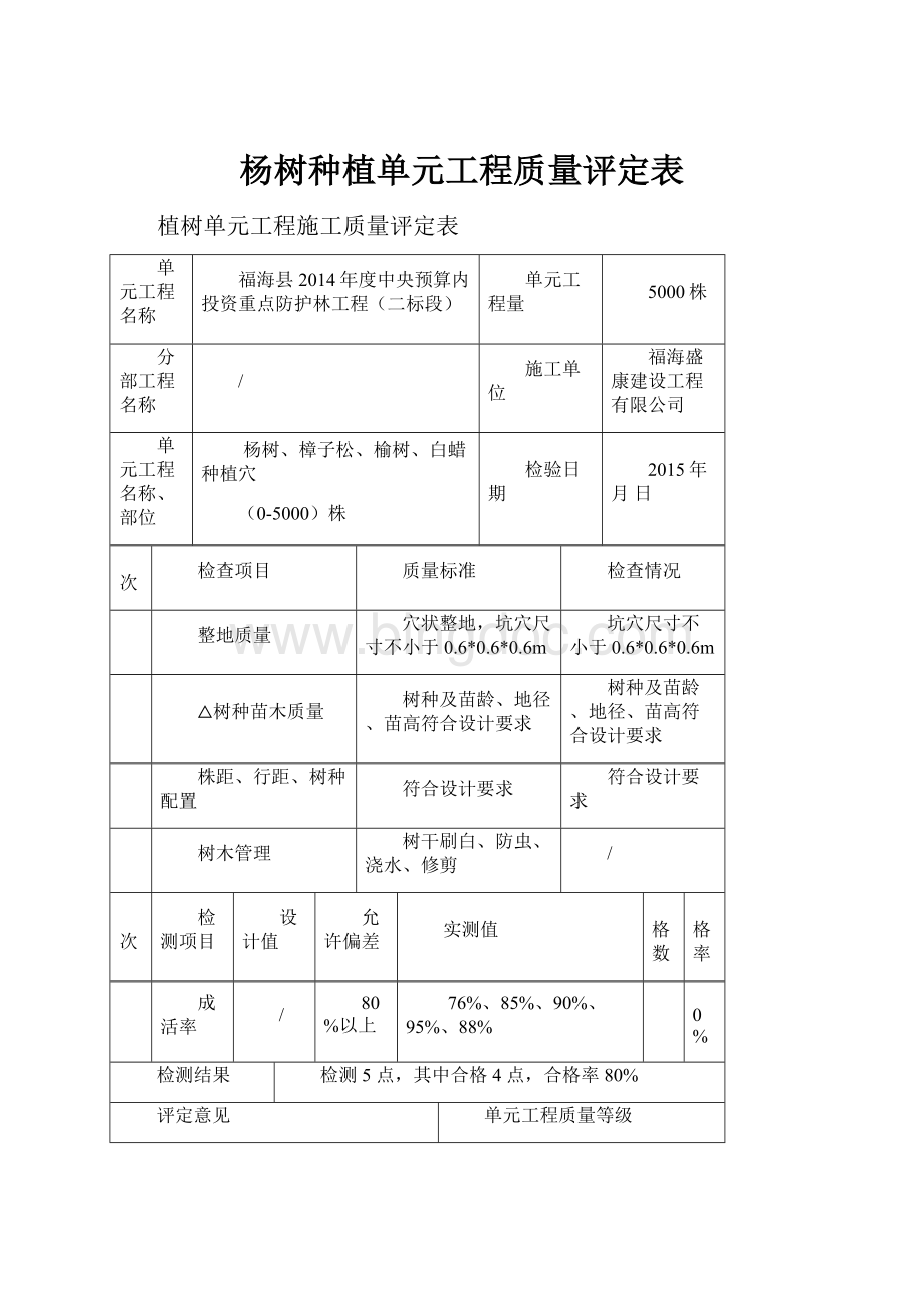 杨树种植单元工程质量评定表.docx