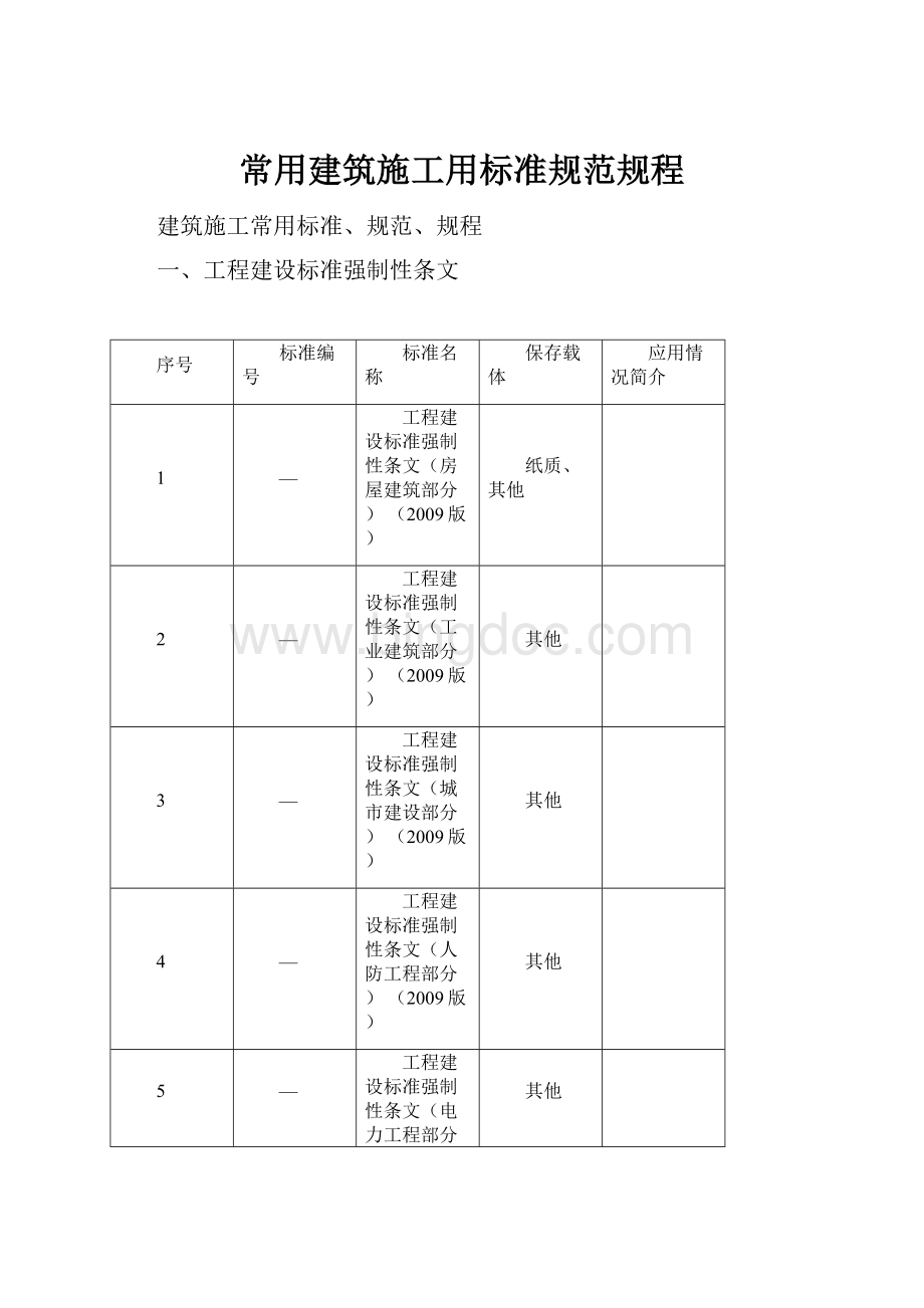 常用建筑施工用标准规范规程.docx