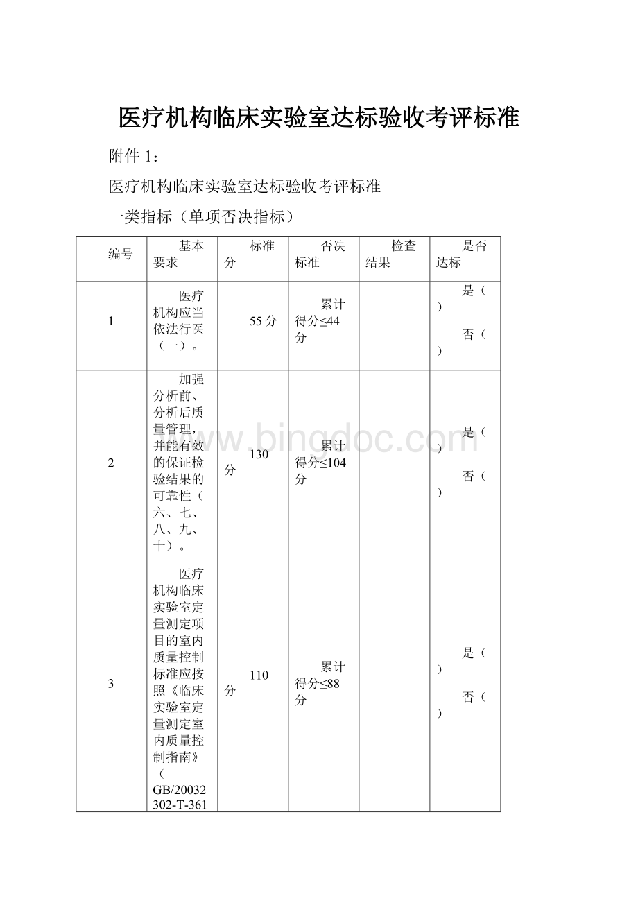 医疗机构临床实验室达标验收考评标准.docx