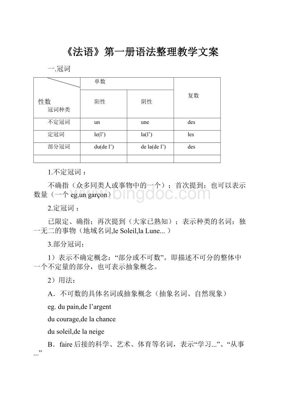 《法语》第一册语法整理教学文案.docx_第1页