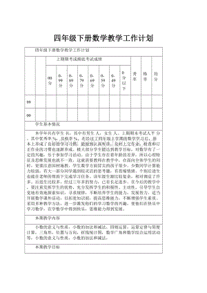 四年级下册数学教学工作计划.docx