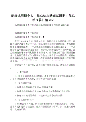 助理试用期个人工作总结与助理试用期工作总结3篇汇编doc.docx