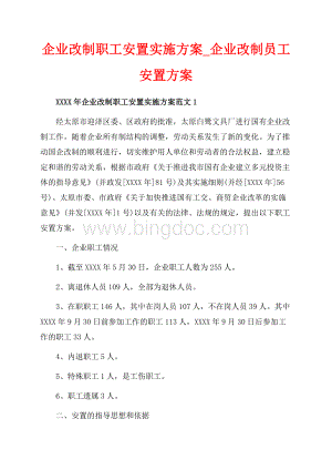 企业改制职工安置实施方案_企业改制员工安置方案（共6页）3700字.docx