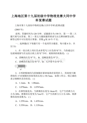 上海地区第十九届初级中学物理竞赛大同中学杯复赛试题.docx