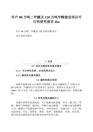 年产80万吨二甲醚及120万吨甲醇建设项目可行性研究报告doc.docx