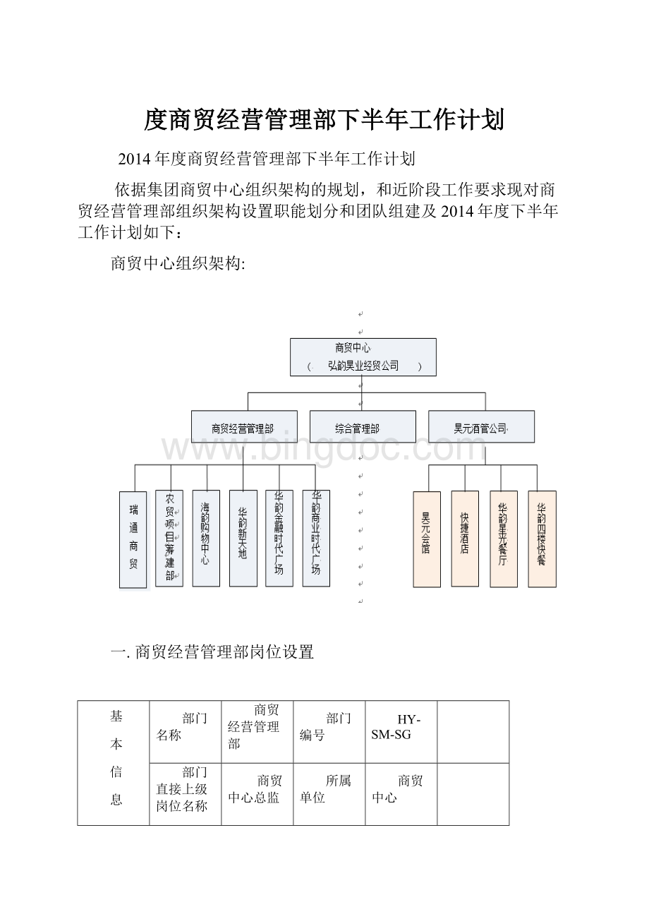 度商贸经营管理部下半年工作计划.docx_第1页